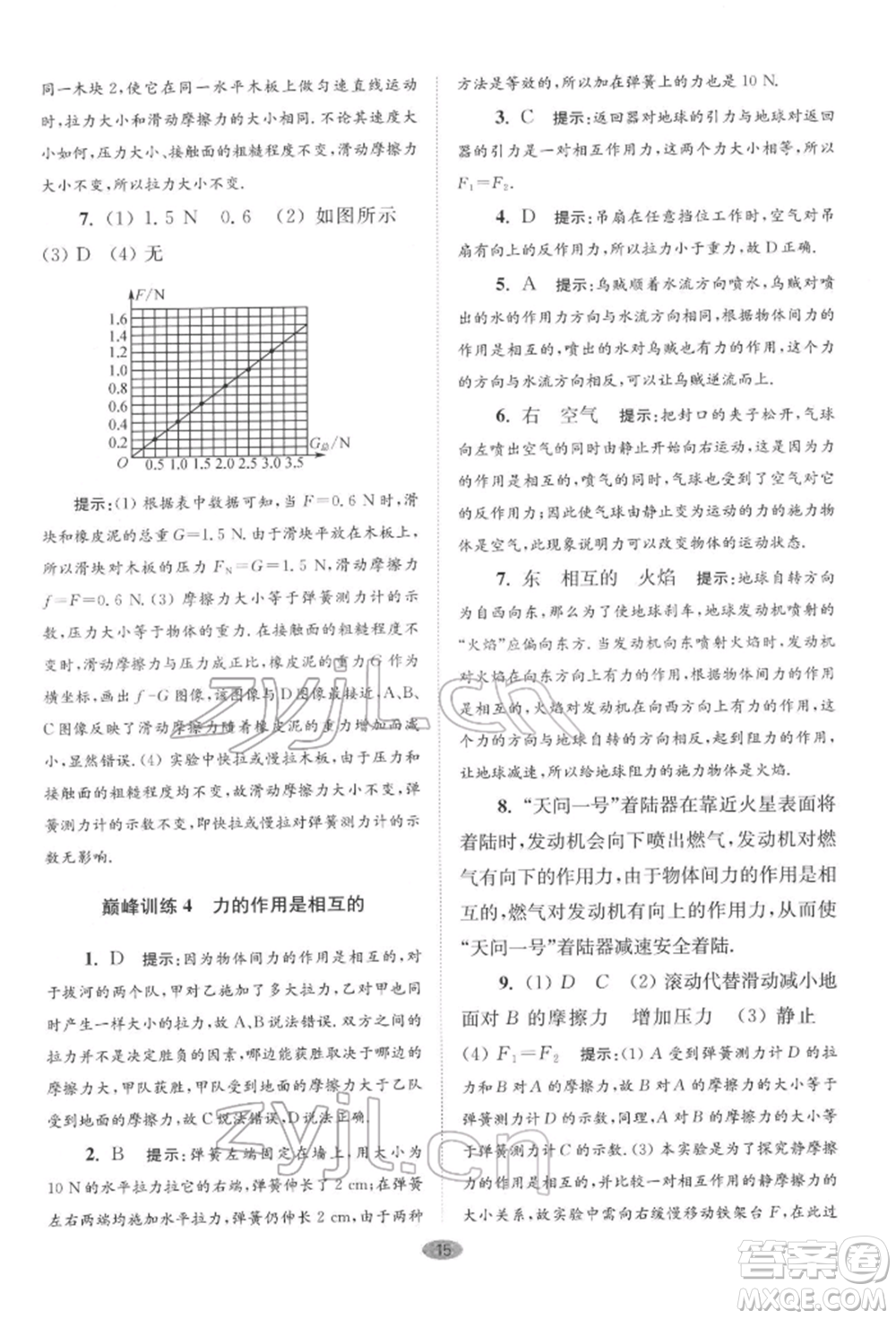 江蘇鳳凰科學(xué)技術(shù)出版社2022小題狂做八年級物理下冊蘇科版巔峰版參考答案