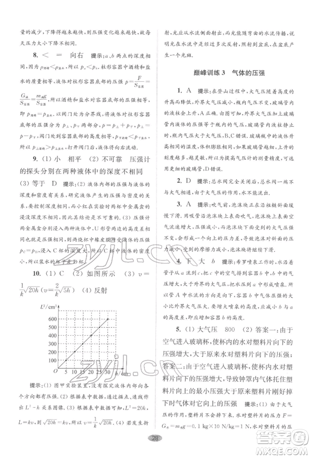 江蘇鳳凰科學(xué)技術(shù)出版社2022小題狂做八年級物理下冊蘇科版巔峰版參考答案