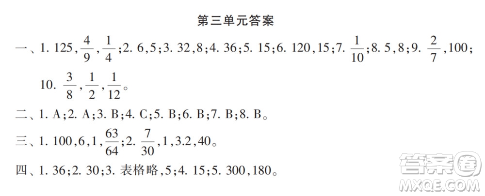 2022春小學生數學報配套試卷六年級下冊第三四單元測試卷參考答案