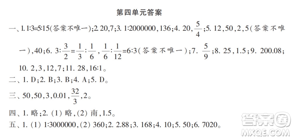 2022春小學生數學報配套試卷六年級下冊第三四單元測試卷參考答案