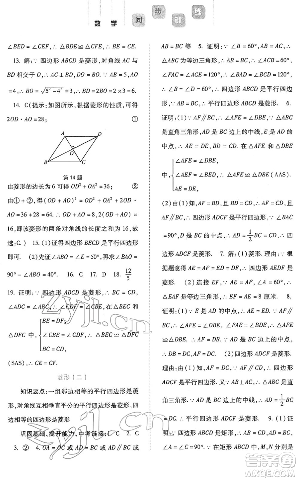 河北人民出版社2022同步訓(xùn)練八年級(jí)數(shù)學(xué)下冊(cè)人教版答案