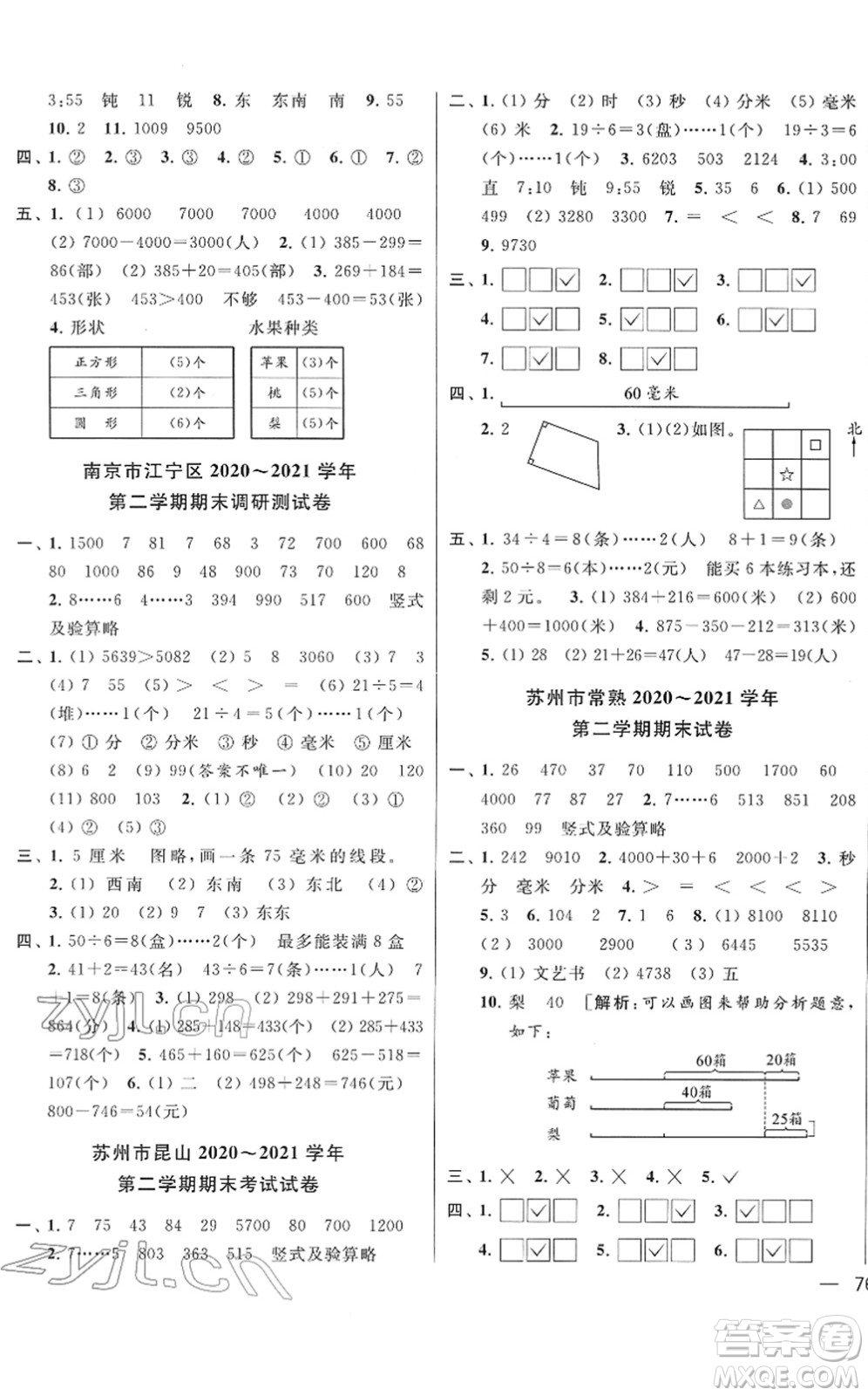 云南美術(shù)出版社2022同步跟蹤全程檢測二年級(jí)數(shù)學(xué)下冊(cè)蘇教版答案