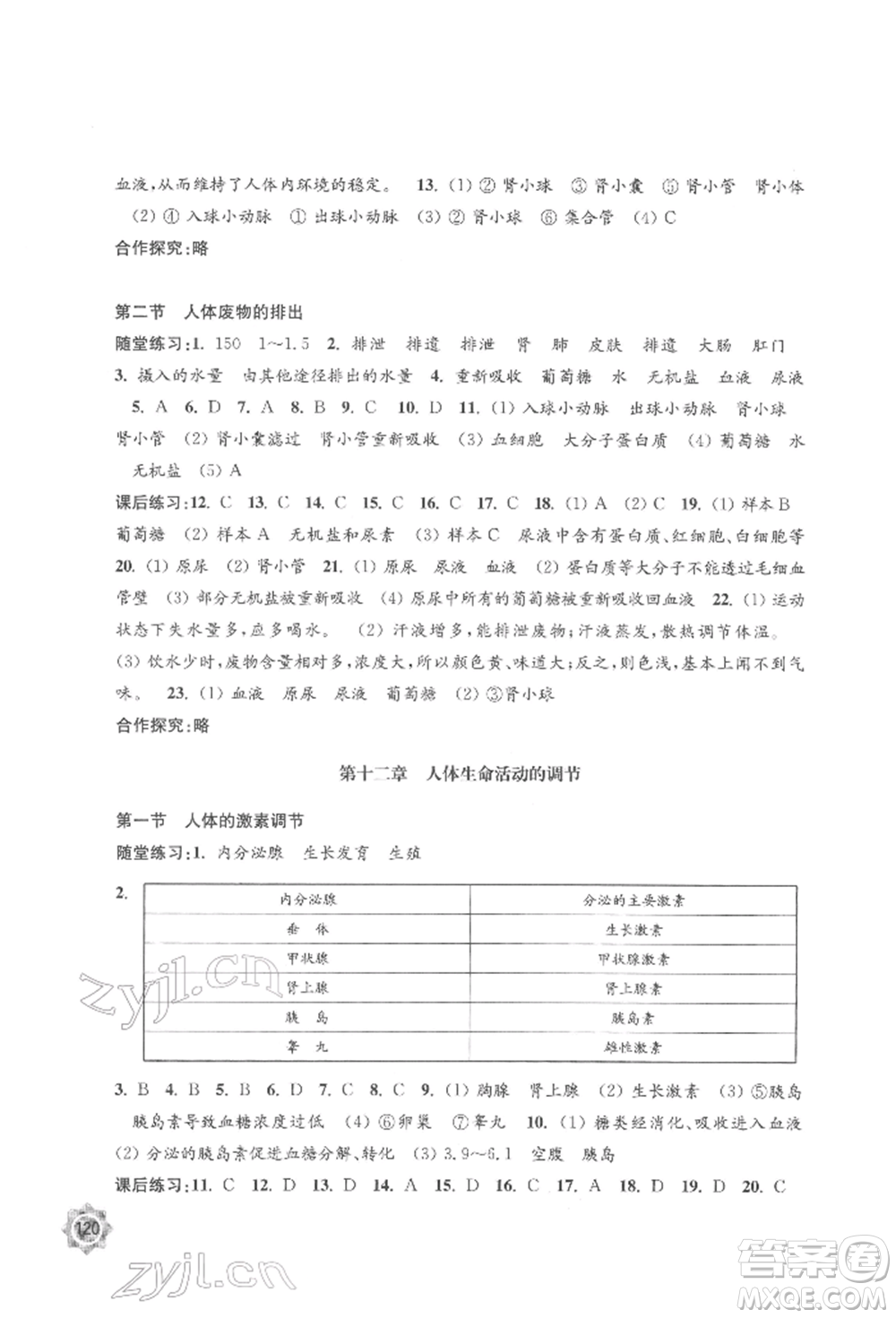 江蘇鳳凰教育出版社2022學(xué)習(xí)與評價(jià)七年級生物下冊蘇教版江蘇專版參考答案