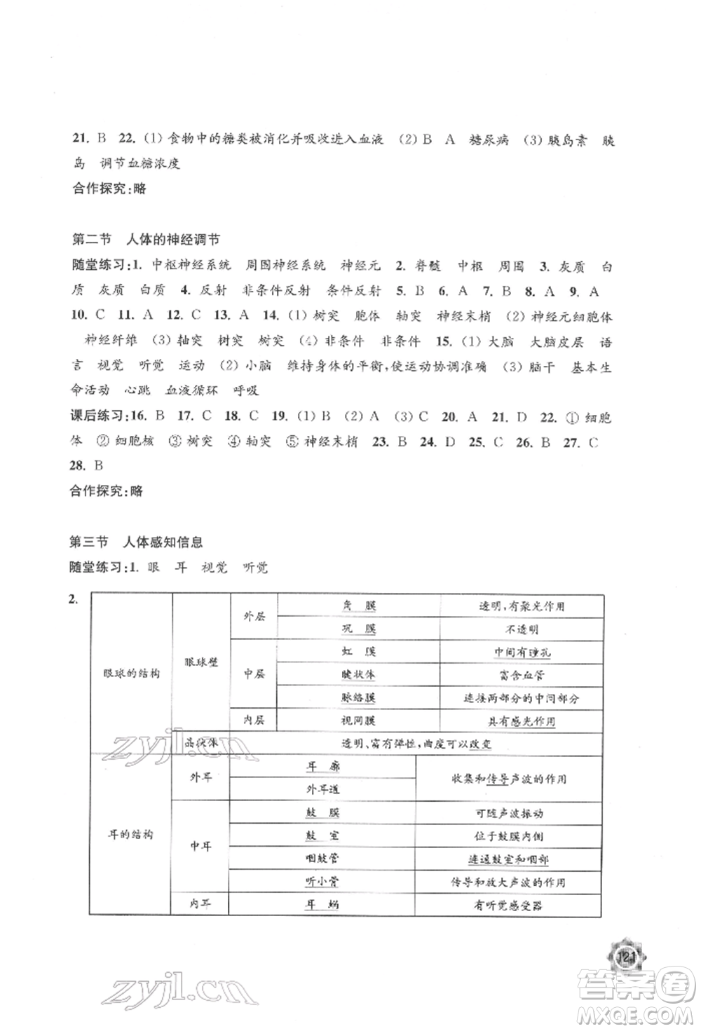 江蘇鳳凰教育出版社2022學(xué)習(xí)與評價(jià)七年級生物下冊蘇教版江蘇專版參考答案