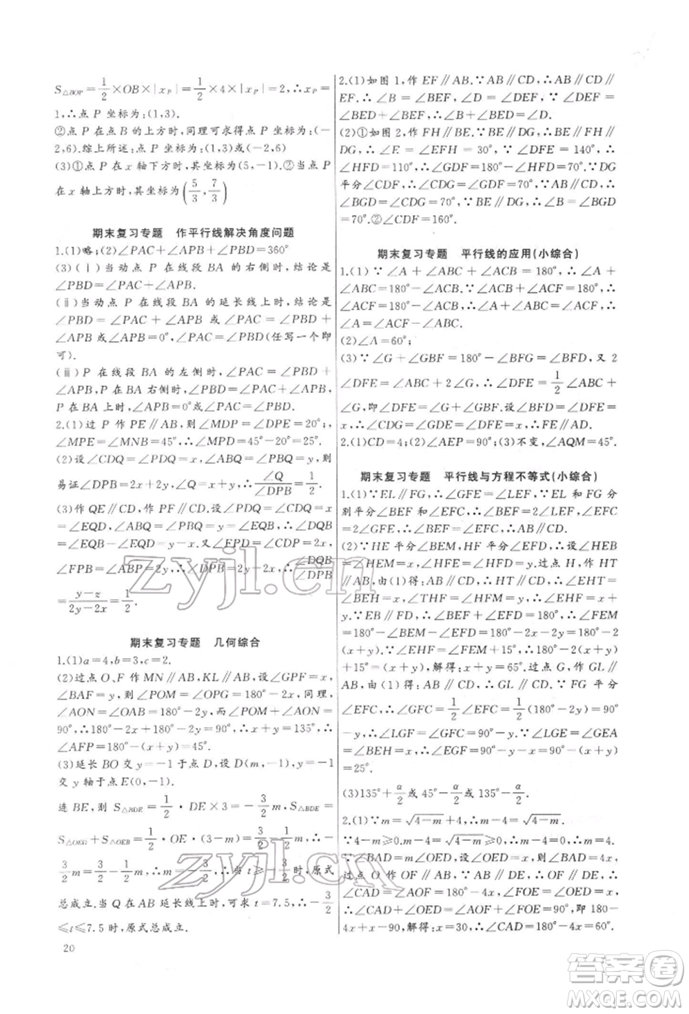 長江少年兒童出版社2022思維新觀察培優(yōu)講練七年級(jí)下冊(cè)數(shù)學(xué)人教版參考答案