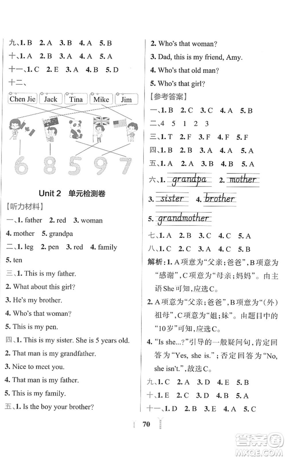 陜西師范大學(xué)出版總社2022小學(xué)學(xué)霸沖A卷三年級英語下冊RJ人教版答案