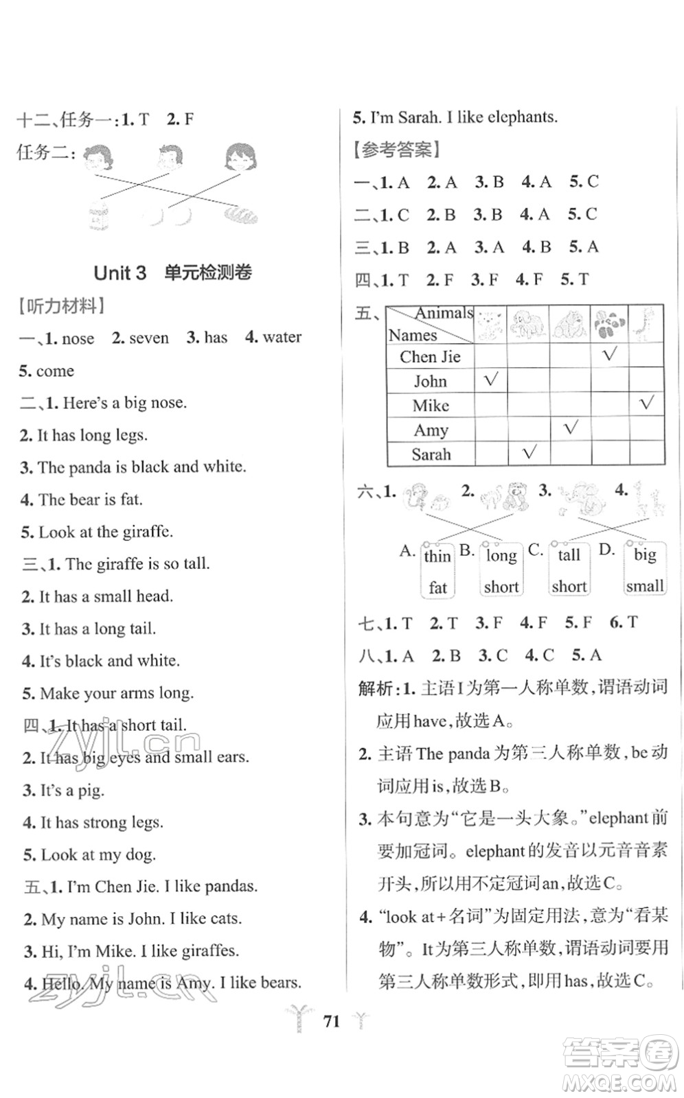 陜西師范大學(xué)出版總社2022小學(xué)學(xué)霸沖A卷三年級英語下冊RJ人教版答案