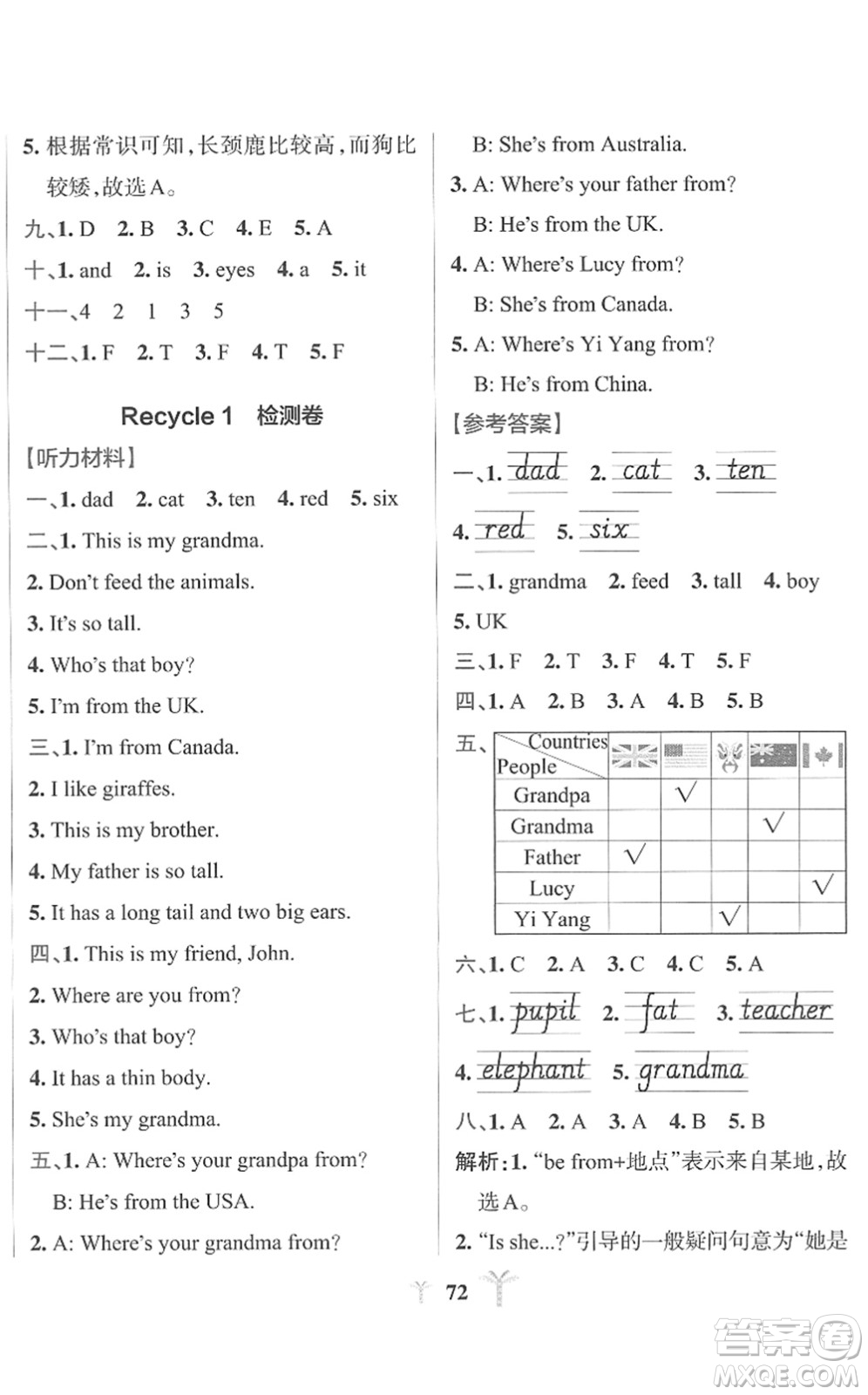 陜西師范大學(xué)出版總社2022小學(xué)學(xué)霸沖A卷三年級英語下冊RJ人教版答案