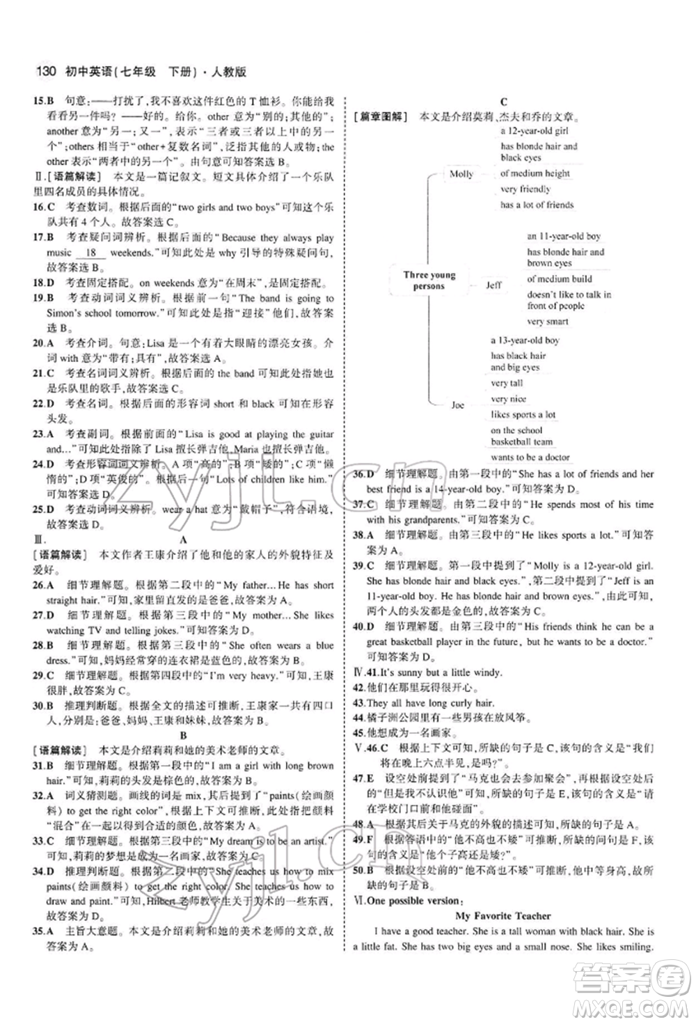 首都師范大學(xué)出版社2022年5年中考3年模擬七年級(jí)英語(yǔ)下冊(cè)人教版參考答案