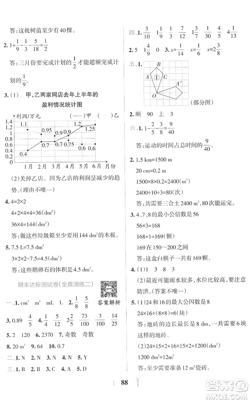 陜西師范大學(xué)出版總社2022小學(xué)學(xué)霸沖A卷五年級數(shù)學(xué)下冊RJ人教版答案