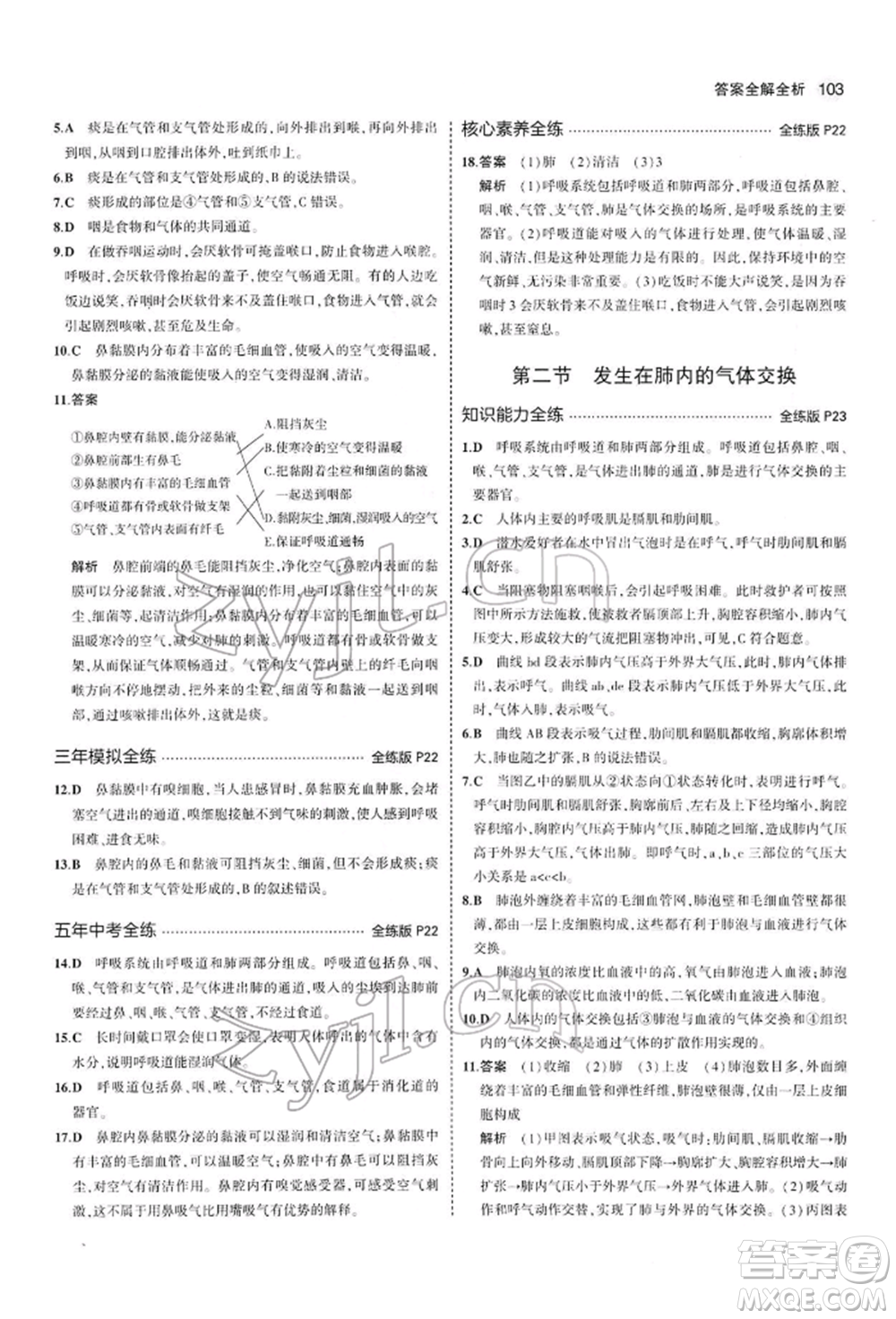 首都師范大學出版社2022年5年中考3年模擬七年級生物下冊人教版參考答案