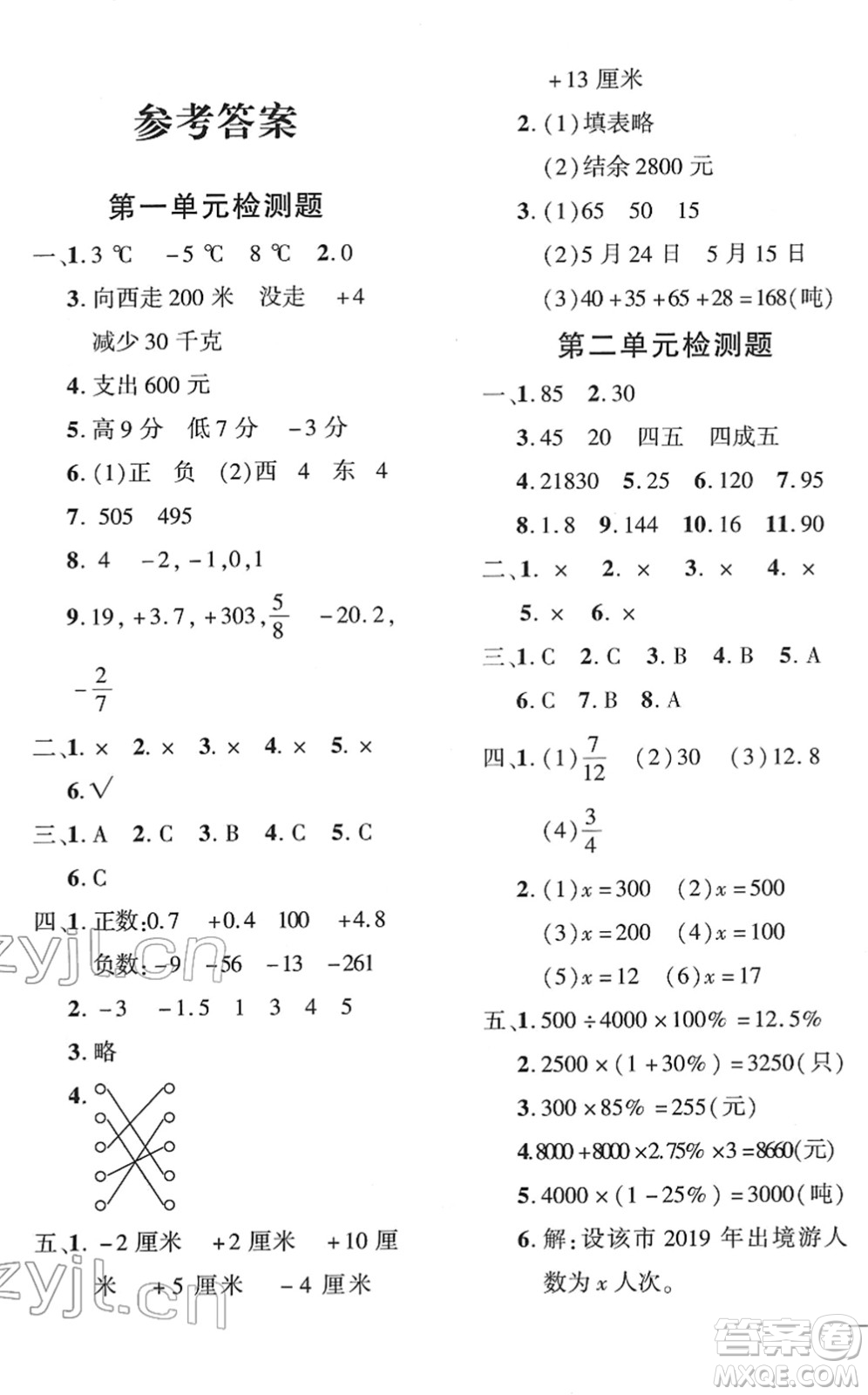 濟(jì)南出版社2022黃岡360度定制密卷六年級數(shù)學(xué)下冊RJ人教版湖南專版答案