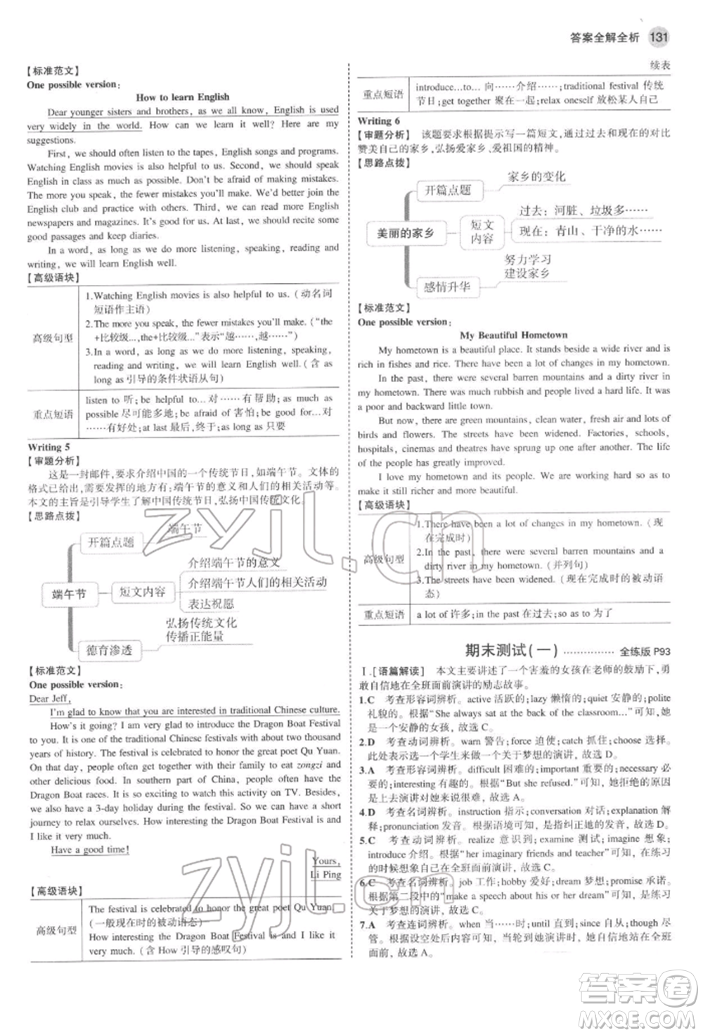 教育科學出版社2022年5年中考3年模擬八年級英語下冊魯教版山東專版參考答案