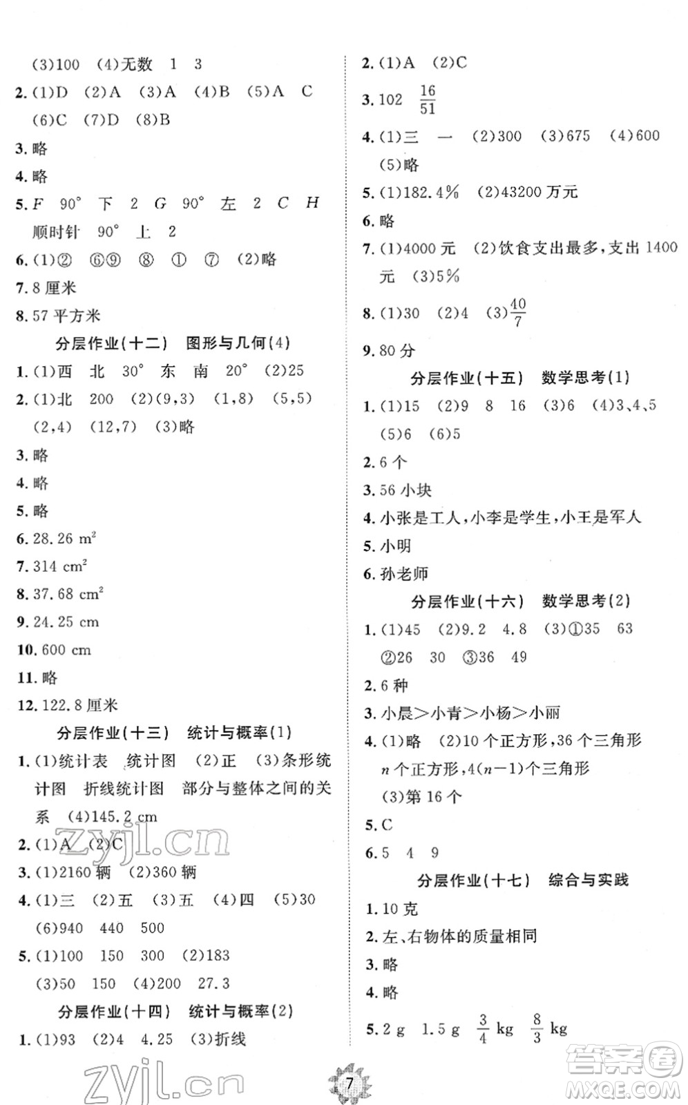 山東友誼出版社2022小學(xué)同步練習(xí)冊(cè)提優(yōu)測(cè)試卷六年級(jí)數(shù)學(xué)下冊(cè)人教版答案