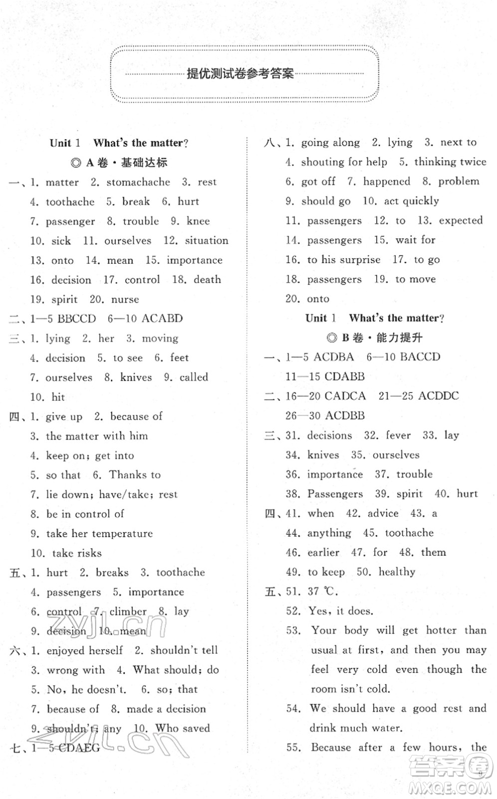 山東友誼出版社2022初中同步練習(xí)冊(cè)提優(yōu)測(cè)試卷八年級(jí)英語(yǔ)下冊(cè)人教版答案