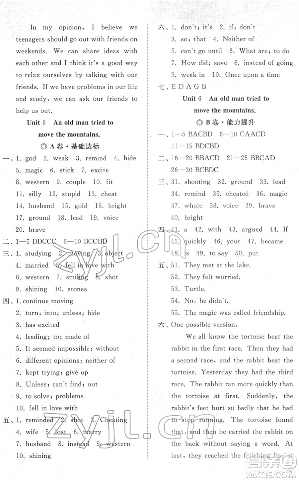 山東友誼出版社2022初中同步練習(xí)冊(cè)提優(yōu)測(cè)試卷八年級(jí)英語(yǔ)下冊(cè)人教版答案