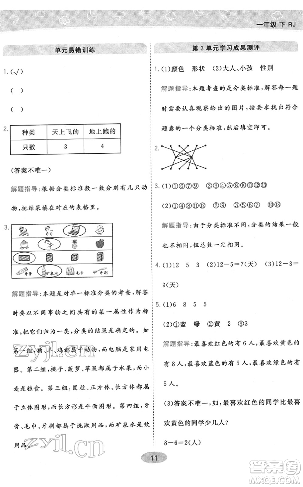 陜西師范大學(xué)出版總社2022黃岡同步練一日一練一年級數(shù)學(xué)下冊RJ人教版答案