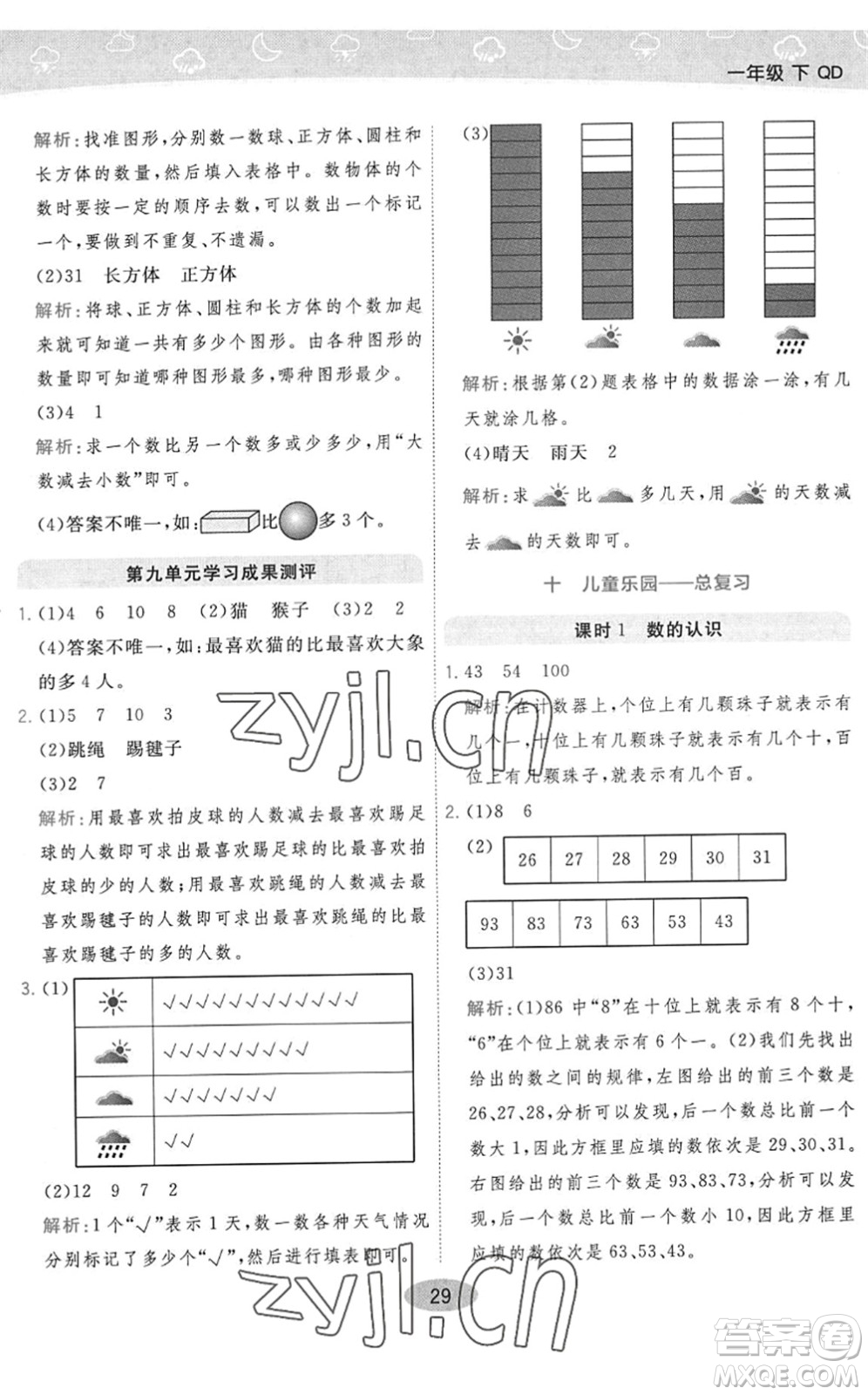 陜西師范大學出版總社2022黃岡同步練一日一練一年級數(shù)學下冊QD青島版答案