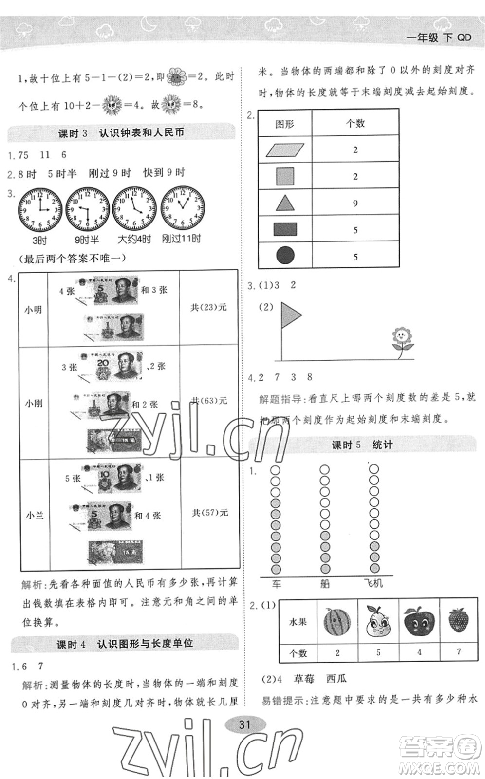 陜西師范大學出版總社2022黃岡同步練一日一練一年級數(shù)學下冊QD青島版答案