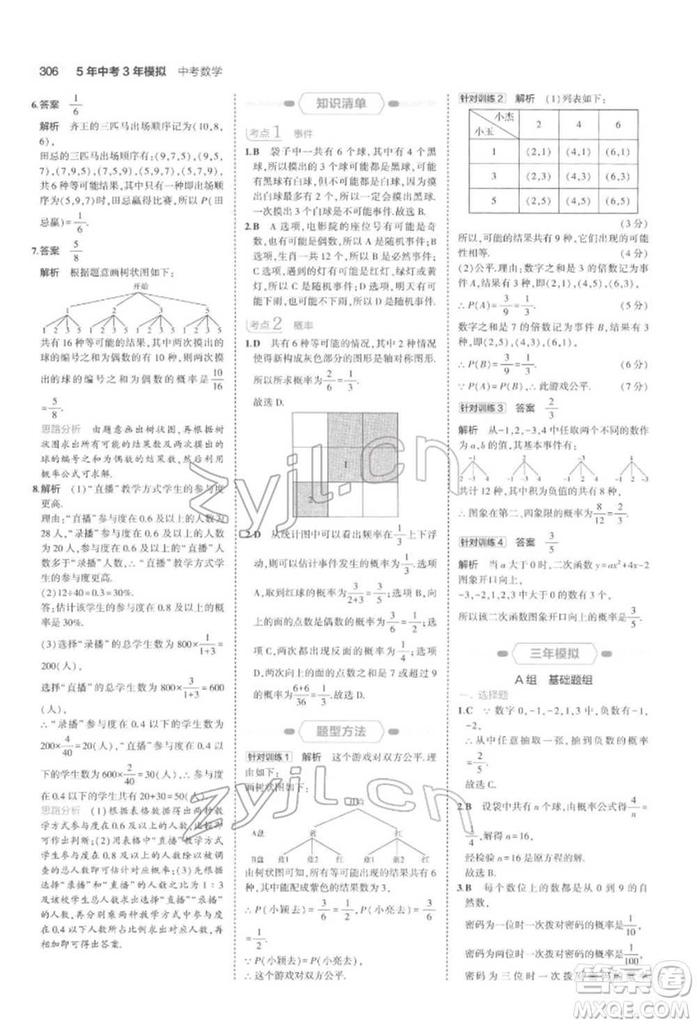 首都師范大學(xué)出版社2022年5年中考3年模擬中考數(shù)學(xué)通用版浙江版參考答案