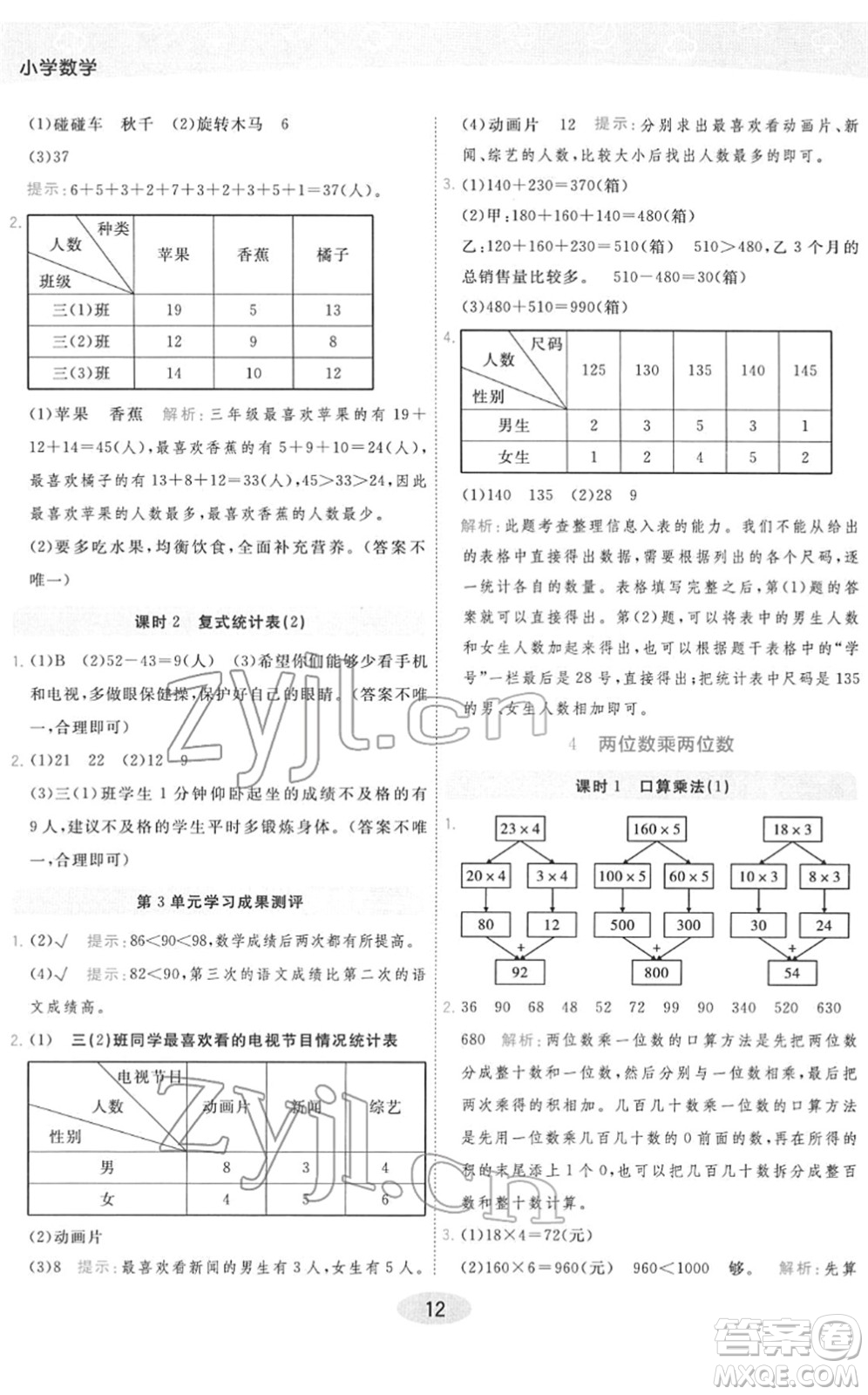 陜西師范大學(xué)出版總社2022黃岡同步練一日一練三年級數(shù)學(xué)下冊RJ人教版答案