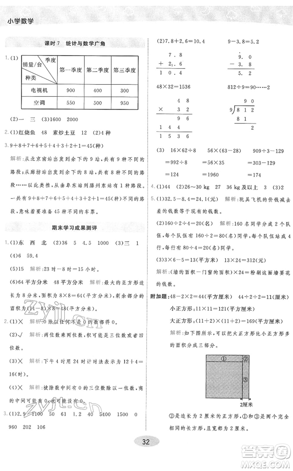 陜西師范大學(xué)出版總社2022黃岡同步練一日一練三年級數(shù)學(xué)下冊RJ人教版答案