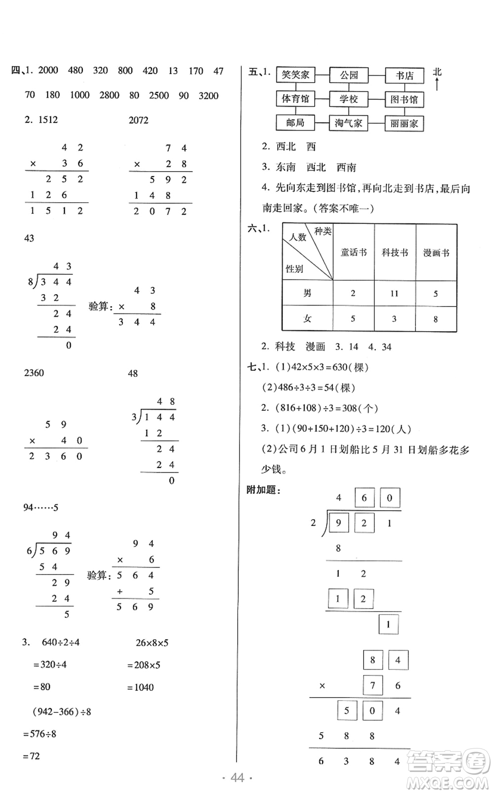 陜西師范大學(xué)出版總社2022黃岡同步練一日一練三年級數(shù)學(xué)下冊RJ人教版答案