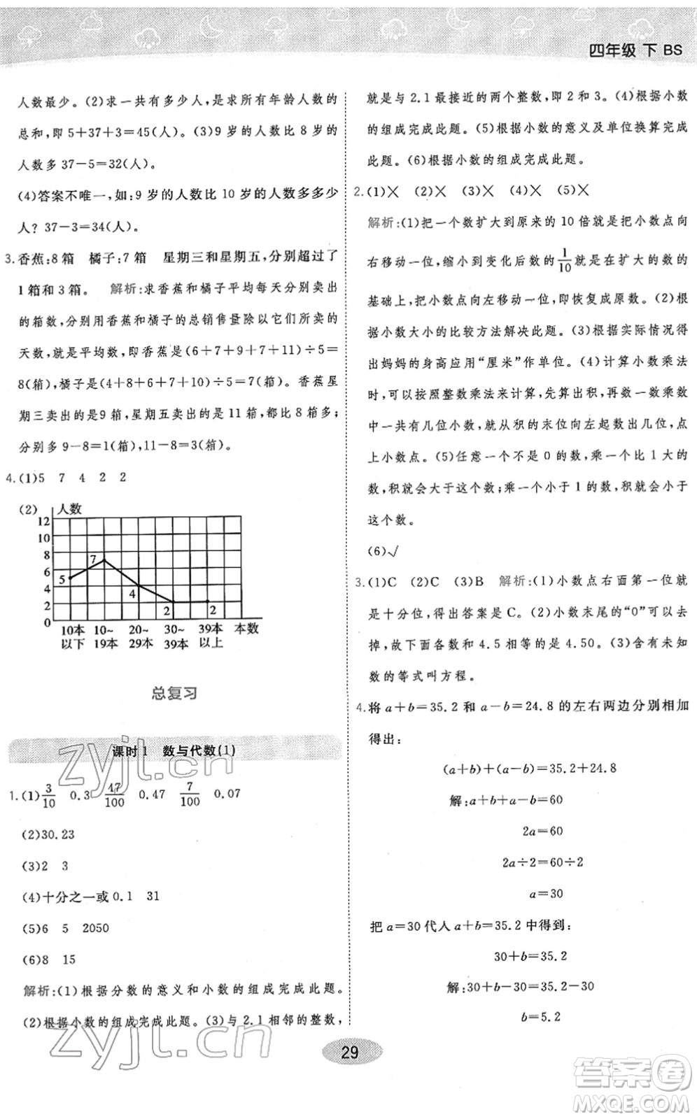 陜西師范大學(xué)出版總社2022黃岡同步練一日一練四年級數(shù)學(xué)下冊BS北師版答案