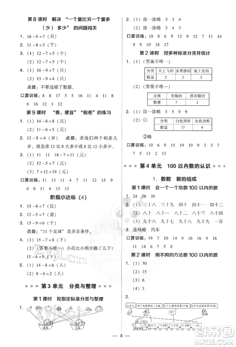 吉林教育出版社2022典中點綜合應(yīng)用創(chuàng)新題一年級數(shù)學(xué)下冊人教版參考答案