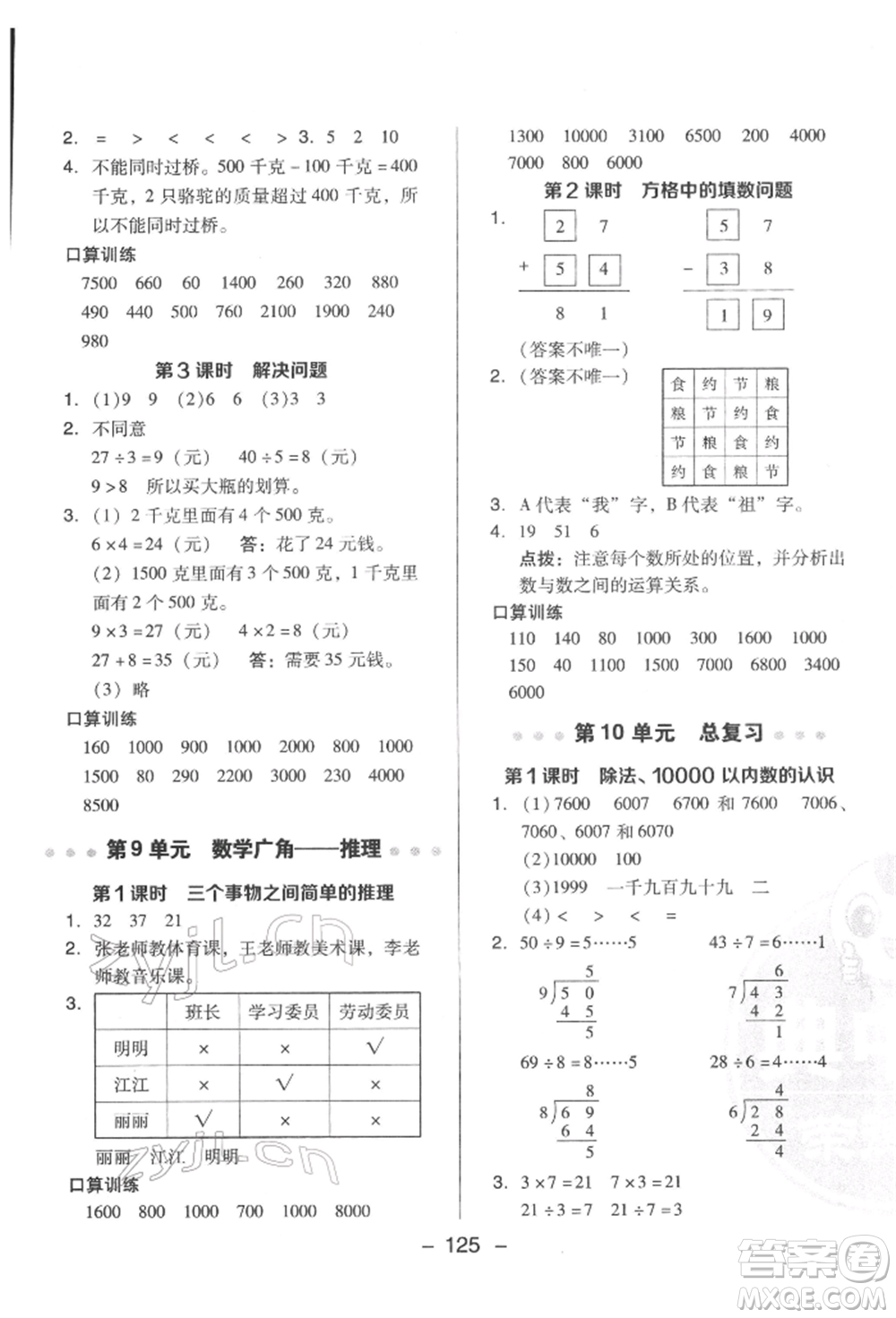 陜西人民教育出版社2022典中點(diǎn)綜合應(yīng)用創(chuàng)新題二年級(jí)數(shù)學(xué)下冊(cè)人教版福建專版參考答案