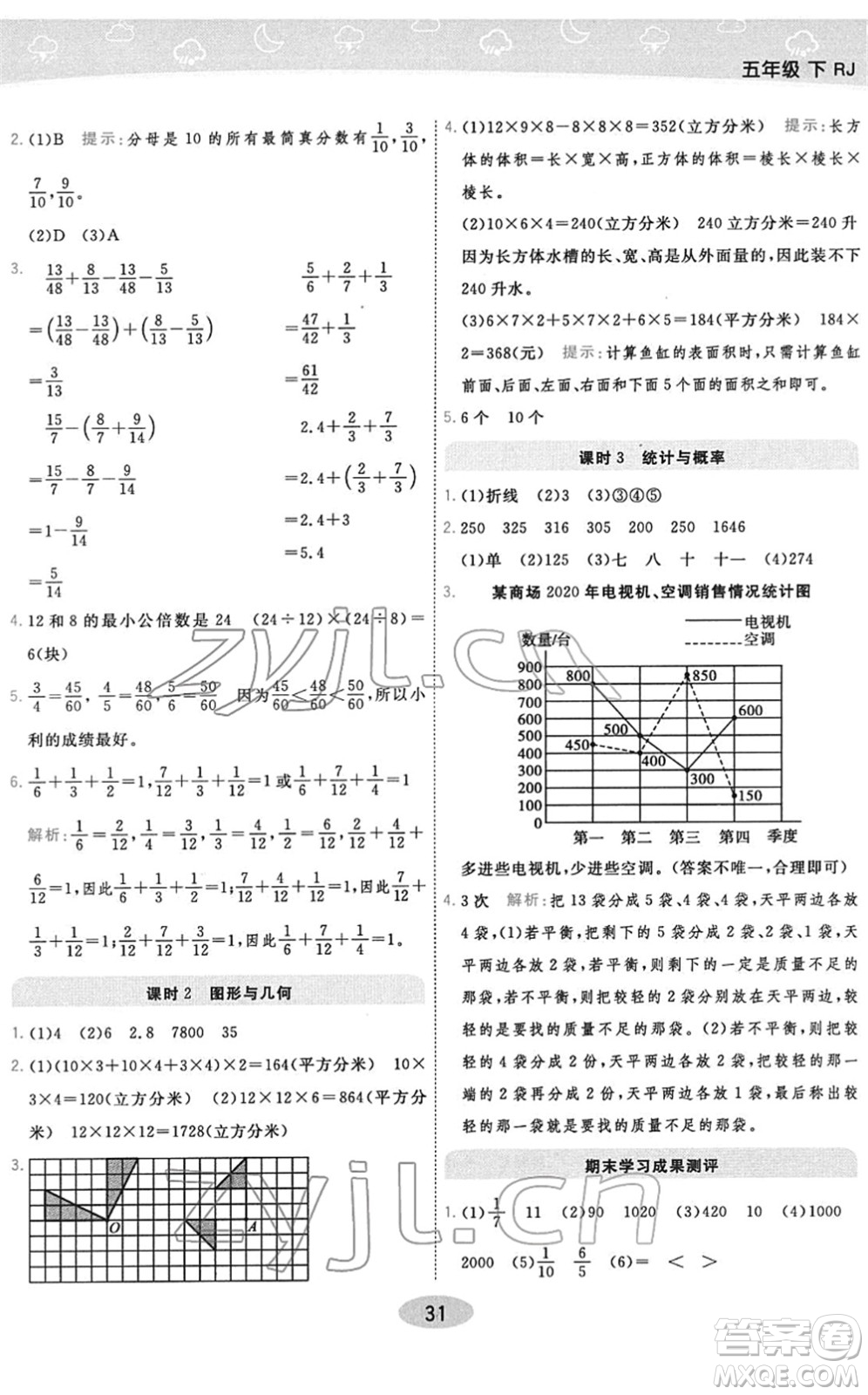 陜西師范大學(xué)出版總社2022黃岡同步練一日一練五年級(jí)數(shù)學(xué)下冊(cè)RJ人教版答案