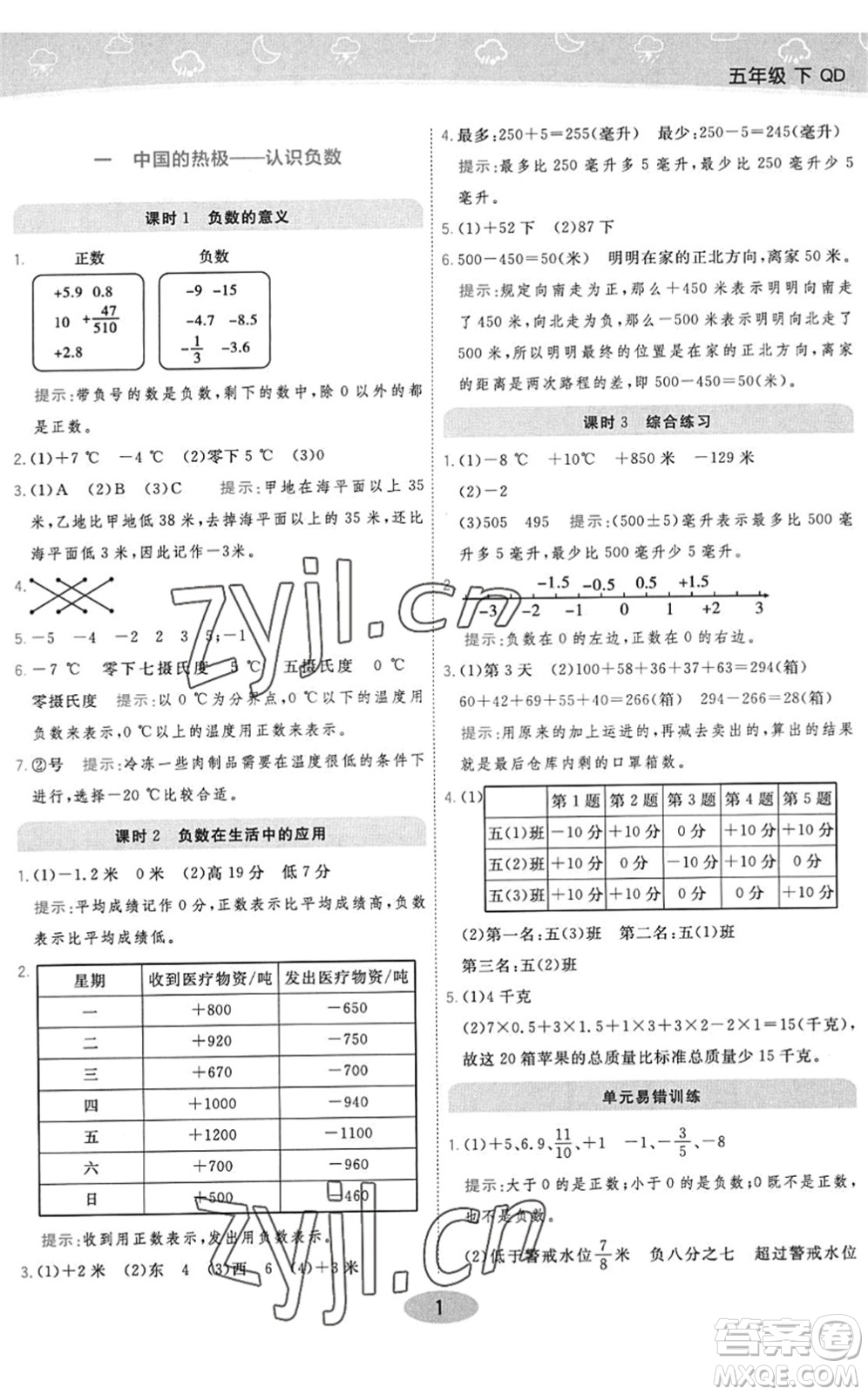 開明出版社2022黃岡同步練一日一練五年級數(shù)學(xué)下冊QD青島版答案