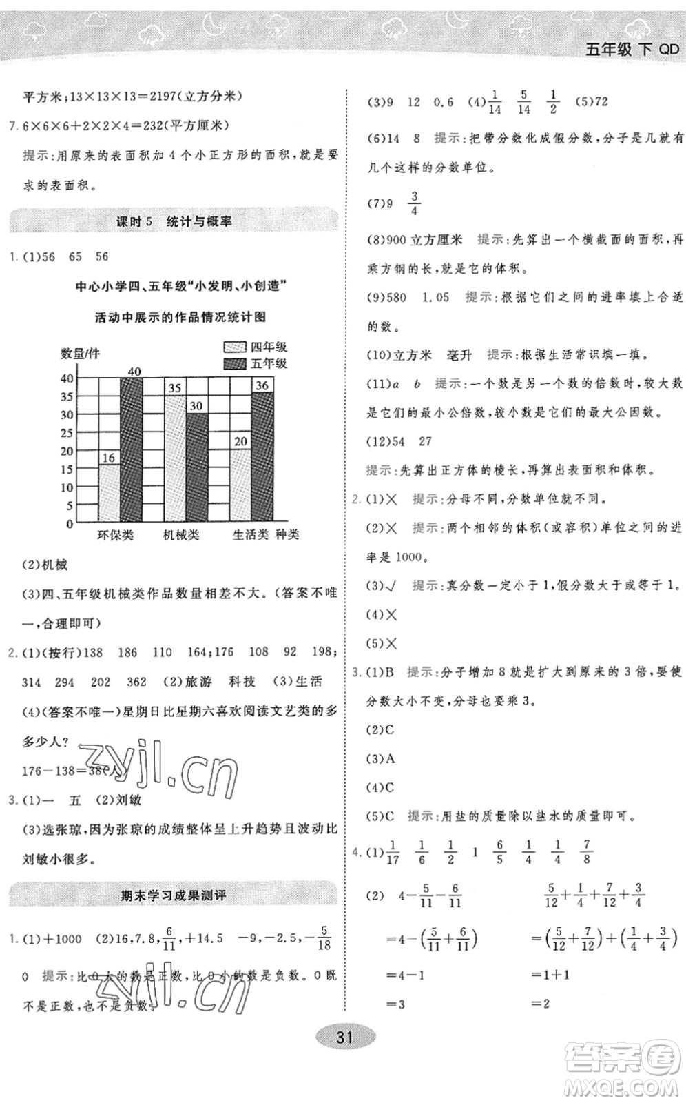 開明出版社2022黃岡同步練一日一練五年級數(shù)學(xué)下冊QD青島版答案