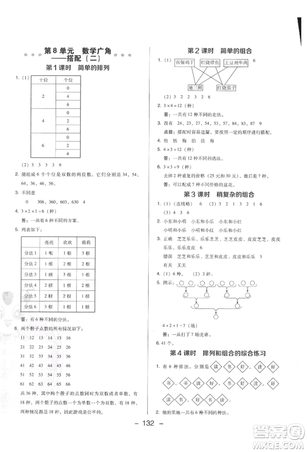 陜西人民教育出版社2022典中點綜合應(yīng)用創(chuàng)新題三年級數(shù)學下冊人教版福建專版參考答案