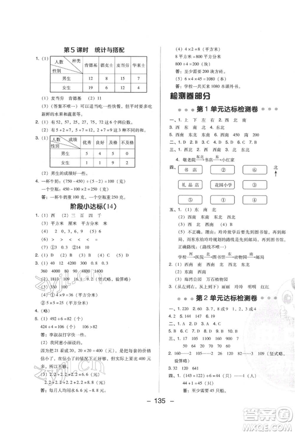 陜西人民教育出版社2022典中點綜合應(yīng)用創(chuàng)新題三年級數(shù)學下冊人教版福建專版參考答案