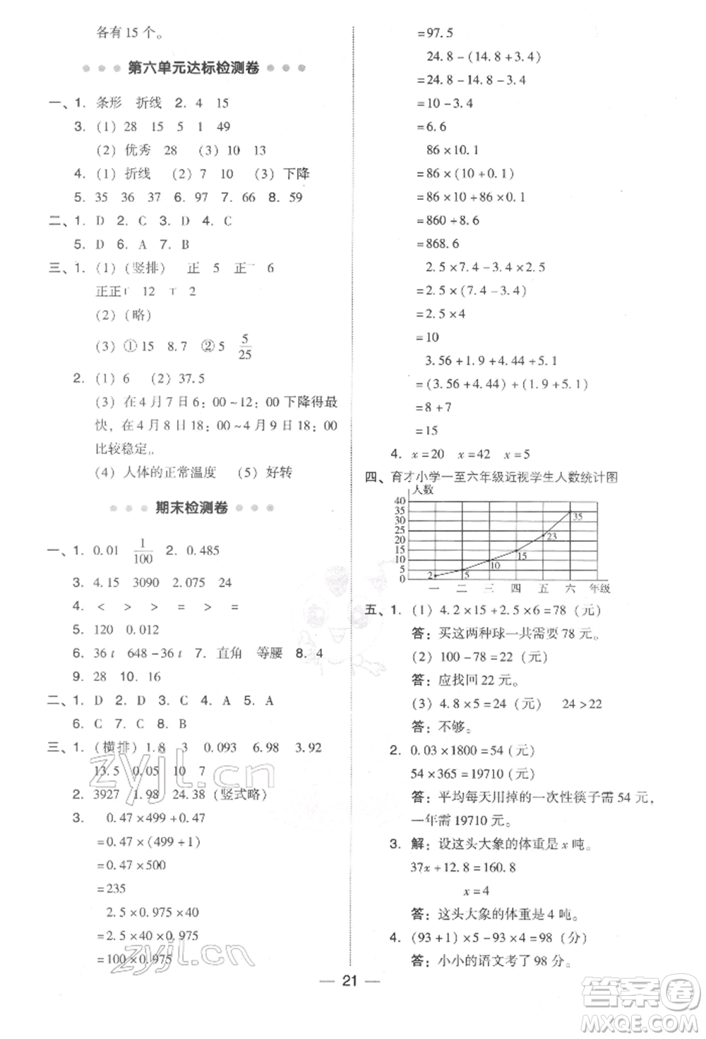 陜西人民教育出版社2022典中點(diǎn)綜合應(yīng)用創(chuàng)新題四年級數(shù)學(xué)下冊北師大版參考答案