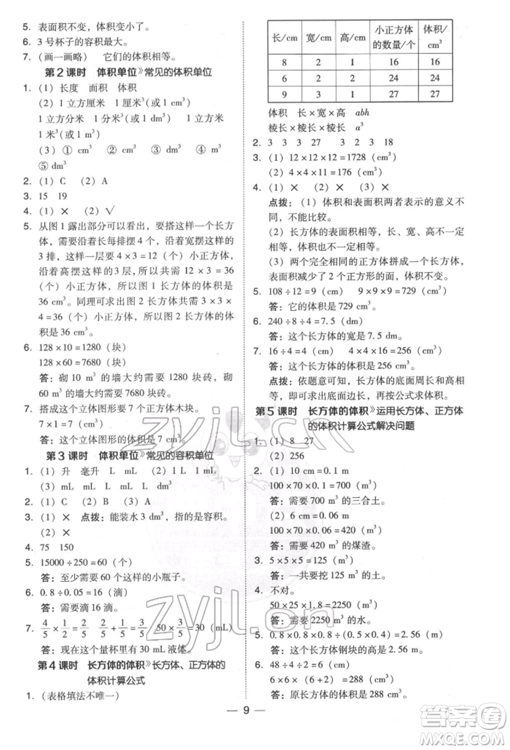 陜西人民教育出版社2022典中點(diǎn)綜合應(yīng)用創(chuàng)新題五年級數(shù)學(xué)下冊北師大版參考答案