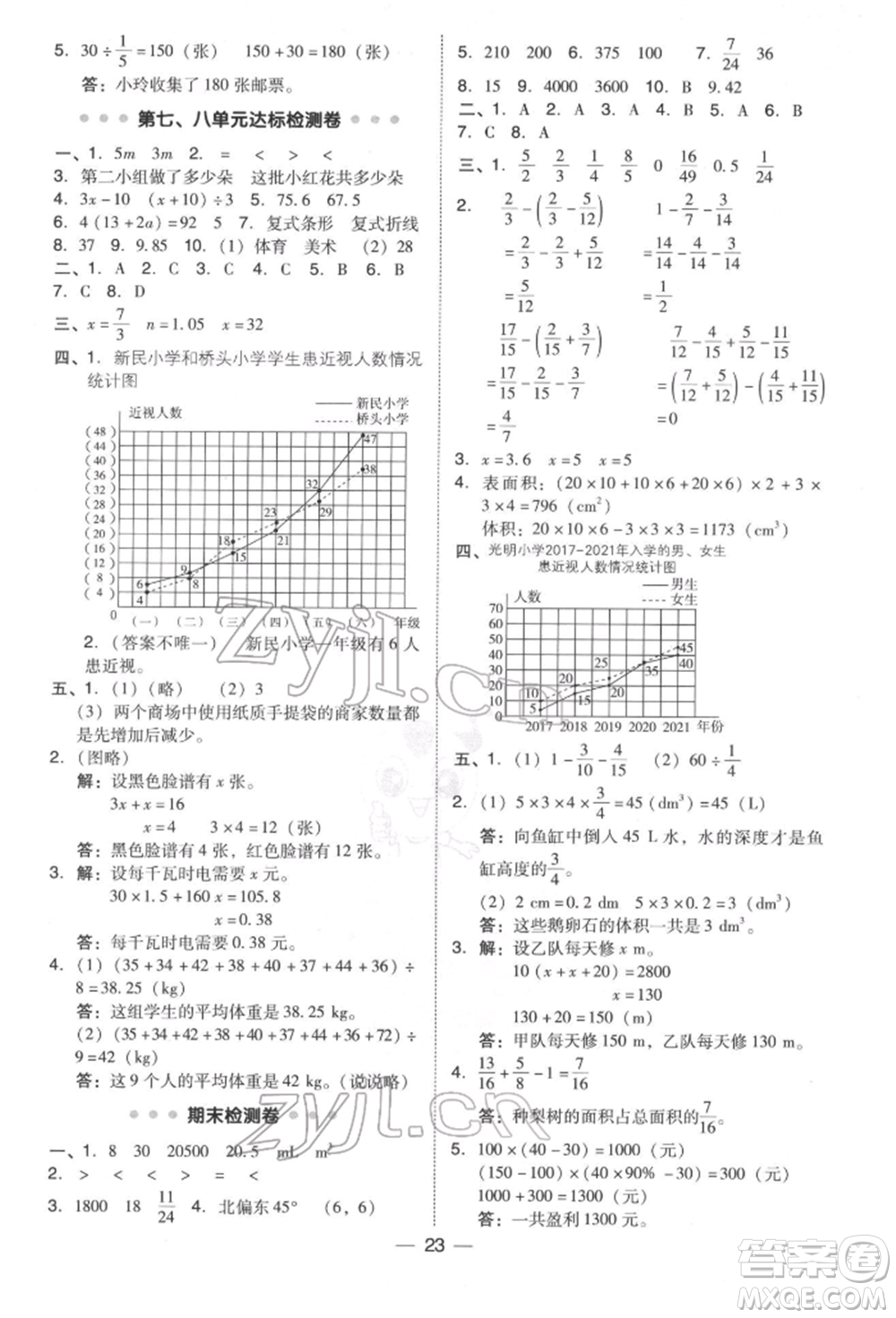 陜西人民教育出版社2022典中點(diǎn)綜合應(yīng)用創(chuàng)新題五年級數(shù)學(xué)下冊北師大版參考答案