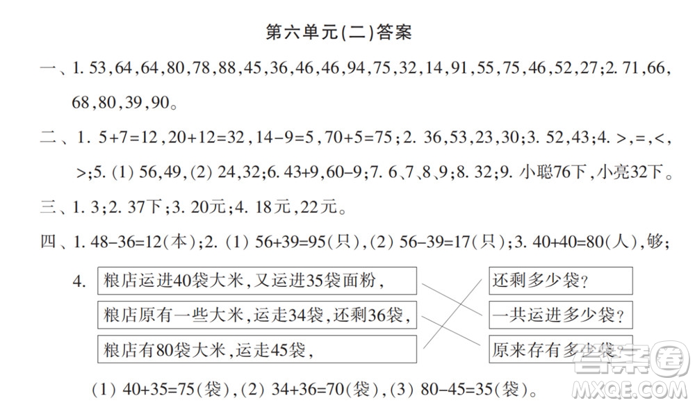 2022春小學(xué)生數(shù)學(xué)報(bào)配套試卷一年級(jí)下冊(cè)第五六單元測(cè)試卷參考答案