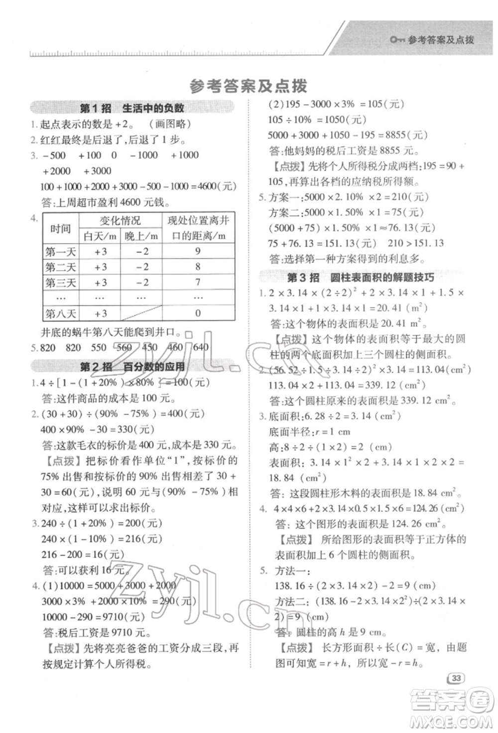 陜西人民教育出版社2022典中點綜合應(yīng)用創(chuàng)新題六年級數(shù)學(xué)下冊人教版福建專版參考答案