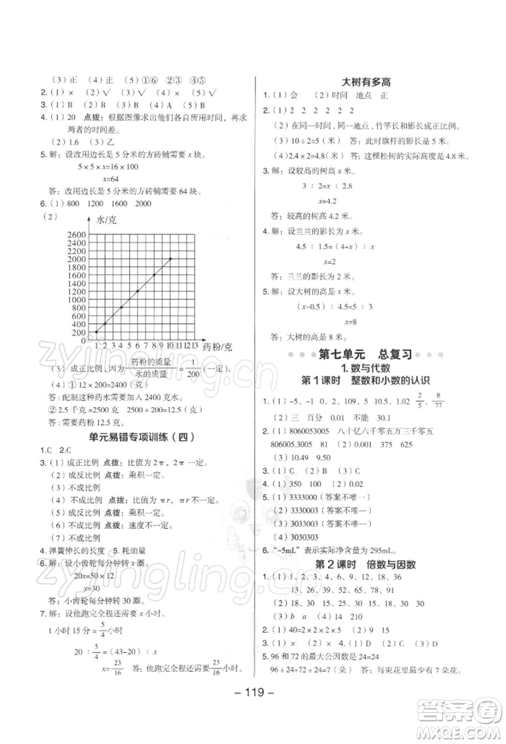 吉林教育出版社2022典中點綜合應用創(chuàng)新題六年級數(shù)學下冊蘇教版參考答案