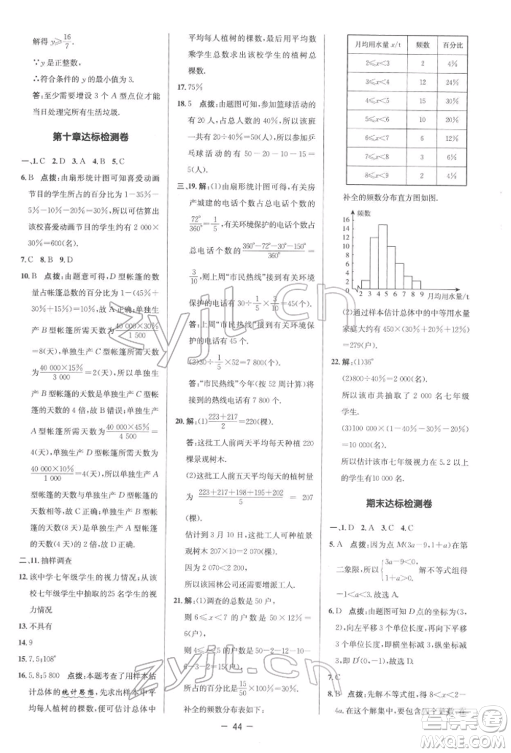 陜西人民教育出版社2022典中點綜合應用創(chuàng)新題七年級數學下冊人教版參考答案