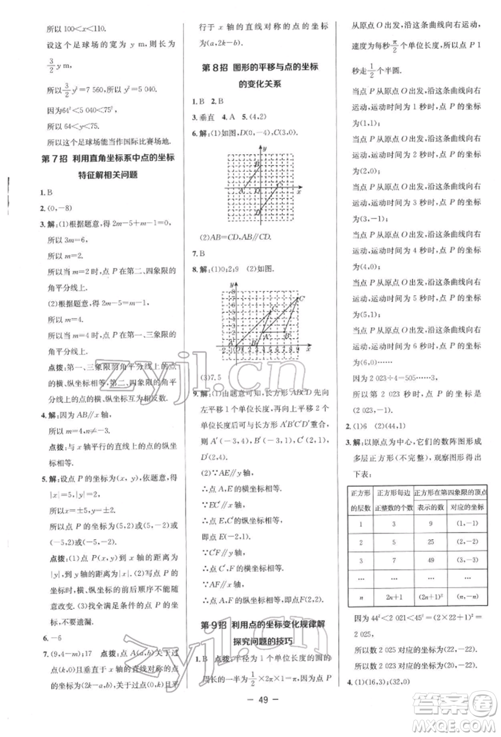 陜西人民教育出版社2022典中點綜合應用創(chuàng)新題七年級數學下冊人教版參考答案