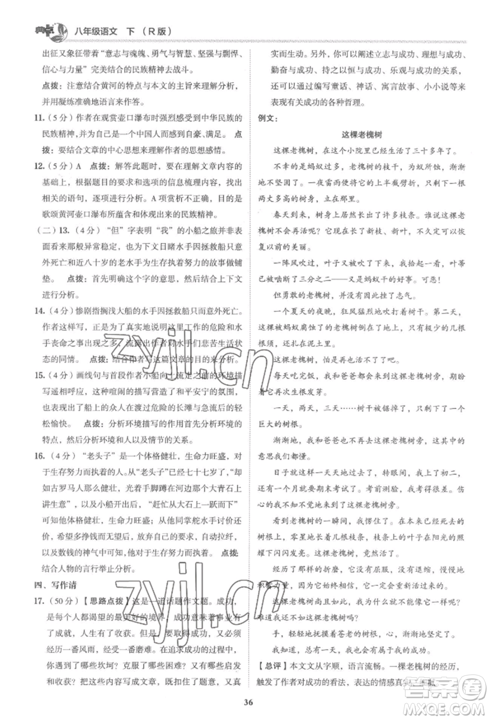 陜西人民教育出版社2022典中點(diǎn)綜合應(yīng)用創(chuàng)新題八年級(jí)語(yǔ)文下冊(cè)人教版參考答案