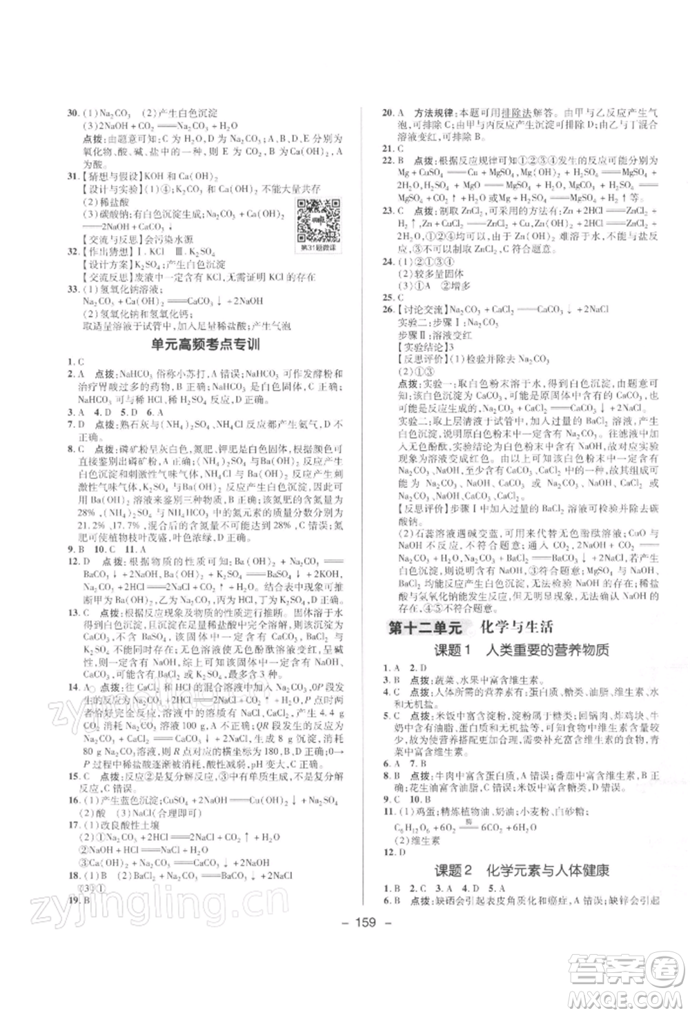 陜西人民教育出版社2022典中點綜合應(yīng)用創(chuàng)新題九年級化學(xué)下冊人教版參考答案