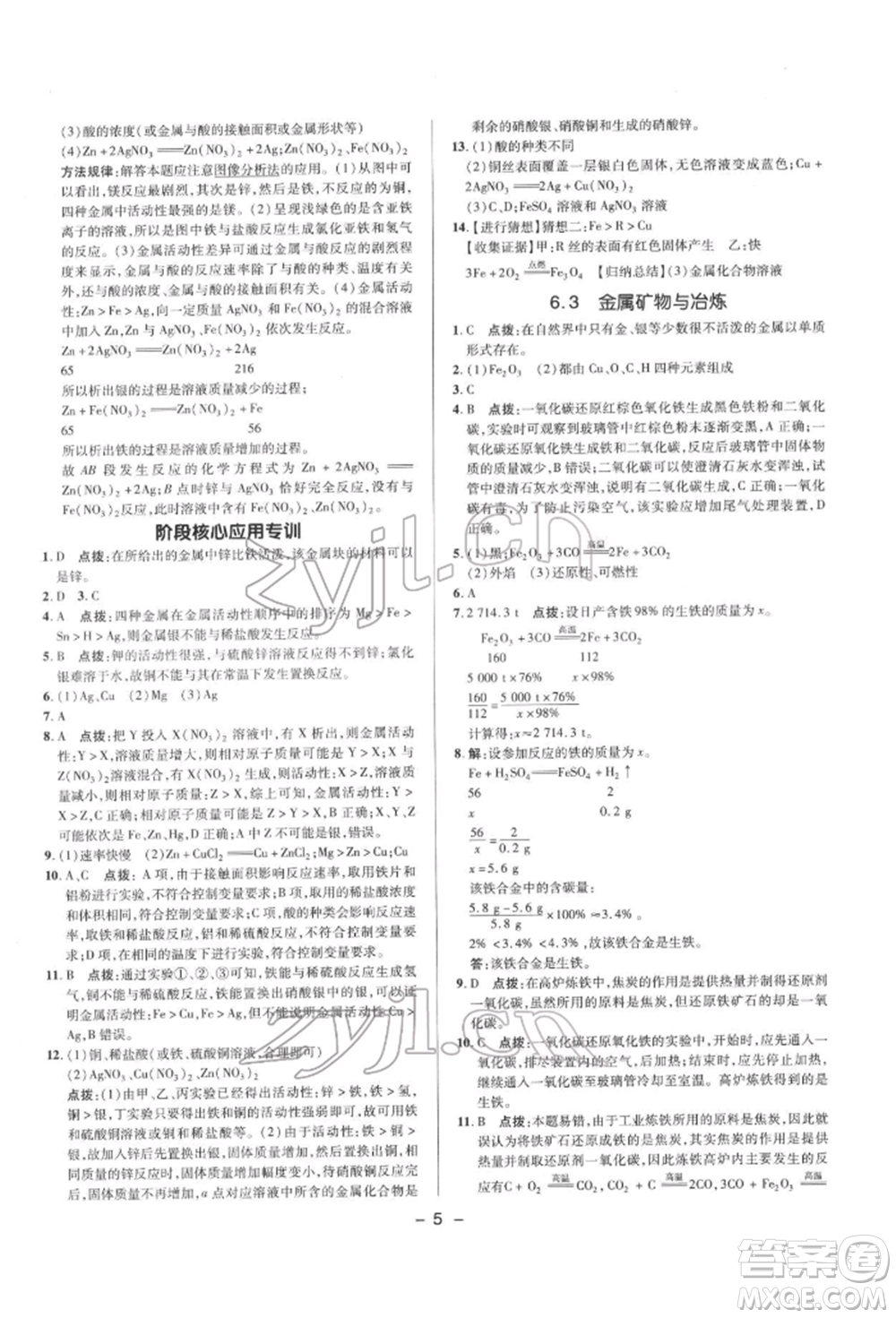 陜西人民教育出版社2022典中點綜合應(yīng)用創(chuàng)新題九年級化學(xué)下冊科粵版參考答案