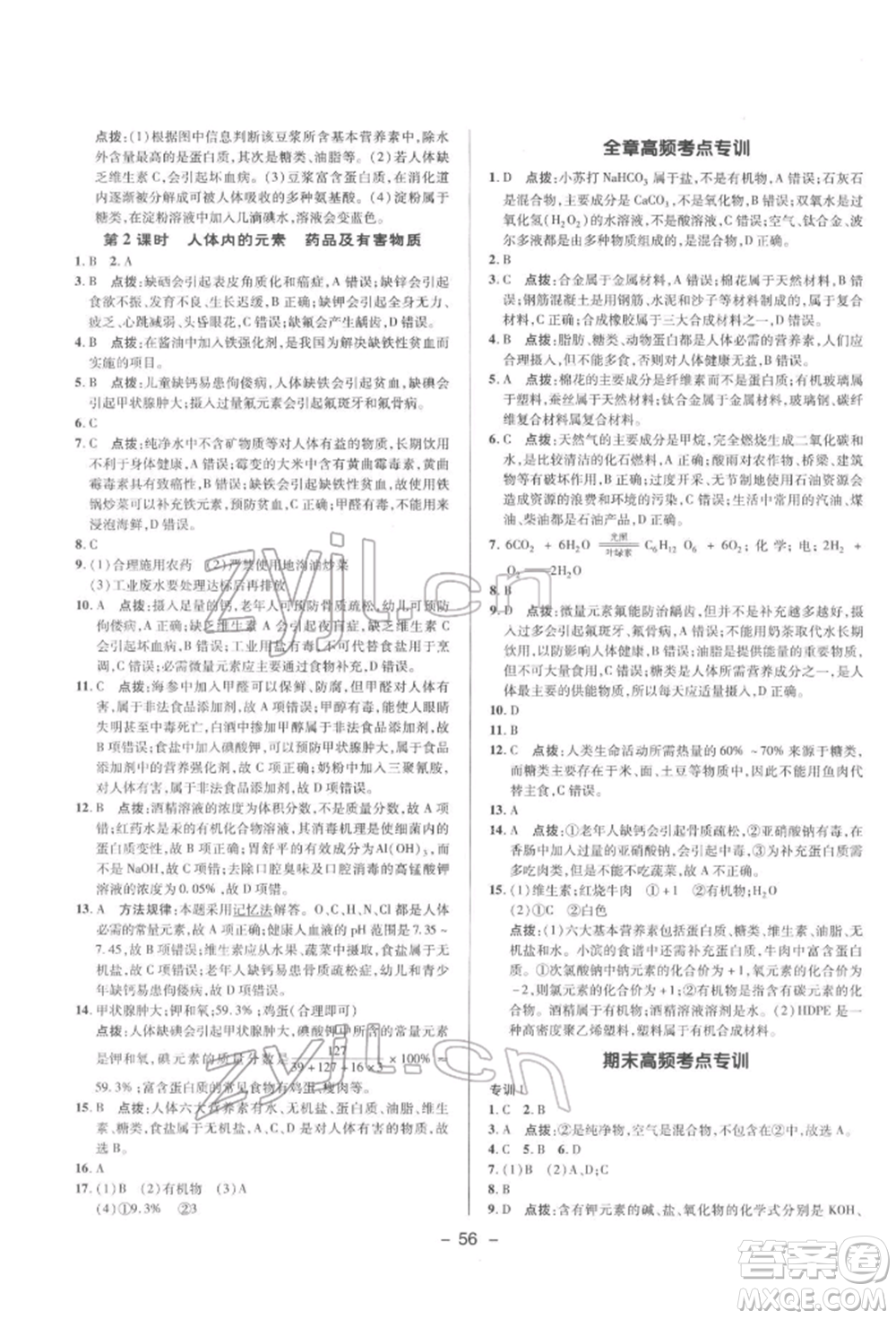 陜西人民教育出版社2022典中點綜合應(yīng)用創(chuàng)新題九年級化學(xué)下冊科粵版參考答案