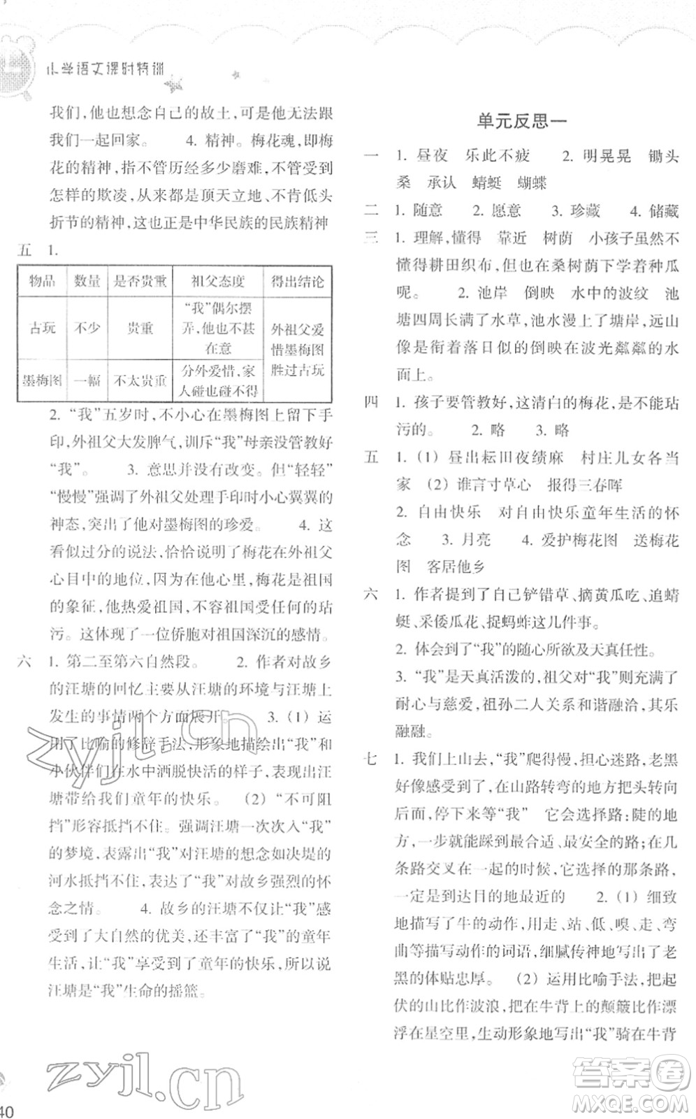 浙江教育出版社2022小學(xué)語文課時特訓(xùn)五年級下冊R人教版答案