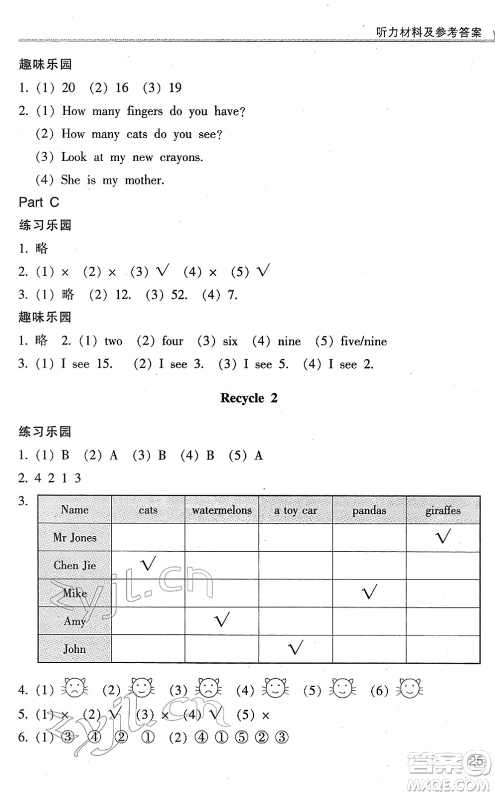 浙江少年兒童出版社2022同步課時(shí)特訓(xùn)三年級(jí)英語(yǔ)下冊(cè)R人教版答案