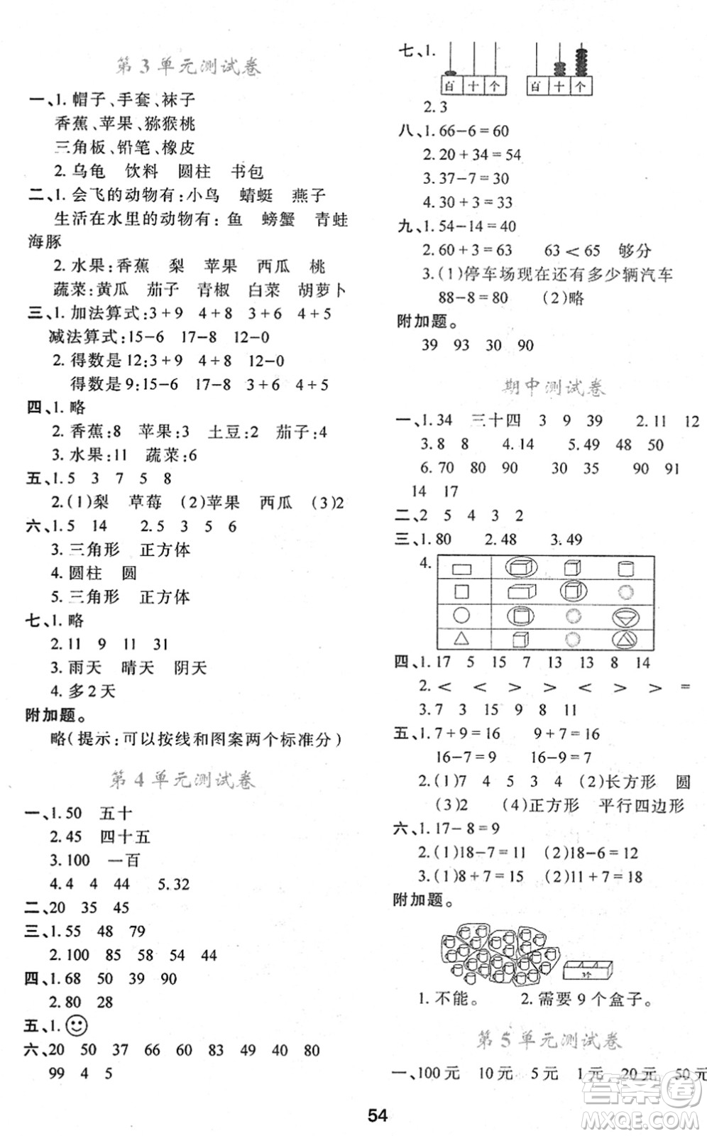 陜西人民教育出版社2022新課程學(xué)習(xí)與評價一年級數(shù)學(xué)下冊A版人教版答案